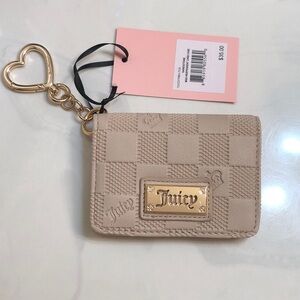 Juicy Couture Sandstone Miss Independent Card Case Wallet Key Fob NWT